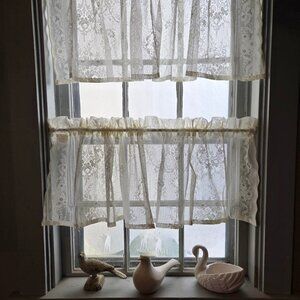Antique White, all cotton Window Valance/14"L x 60"W